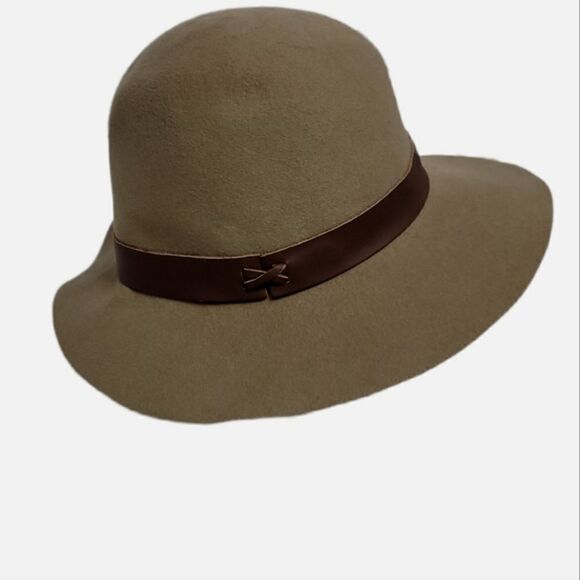 HAT‎ ATTACK fedora tan wool hat with brown leather strap detail main image 5
